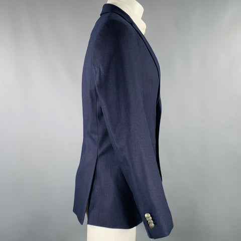 M & S LUXURY Size 38 Navy Twill Wool Blend Notch Lapel Sport Coat