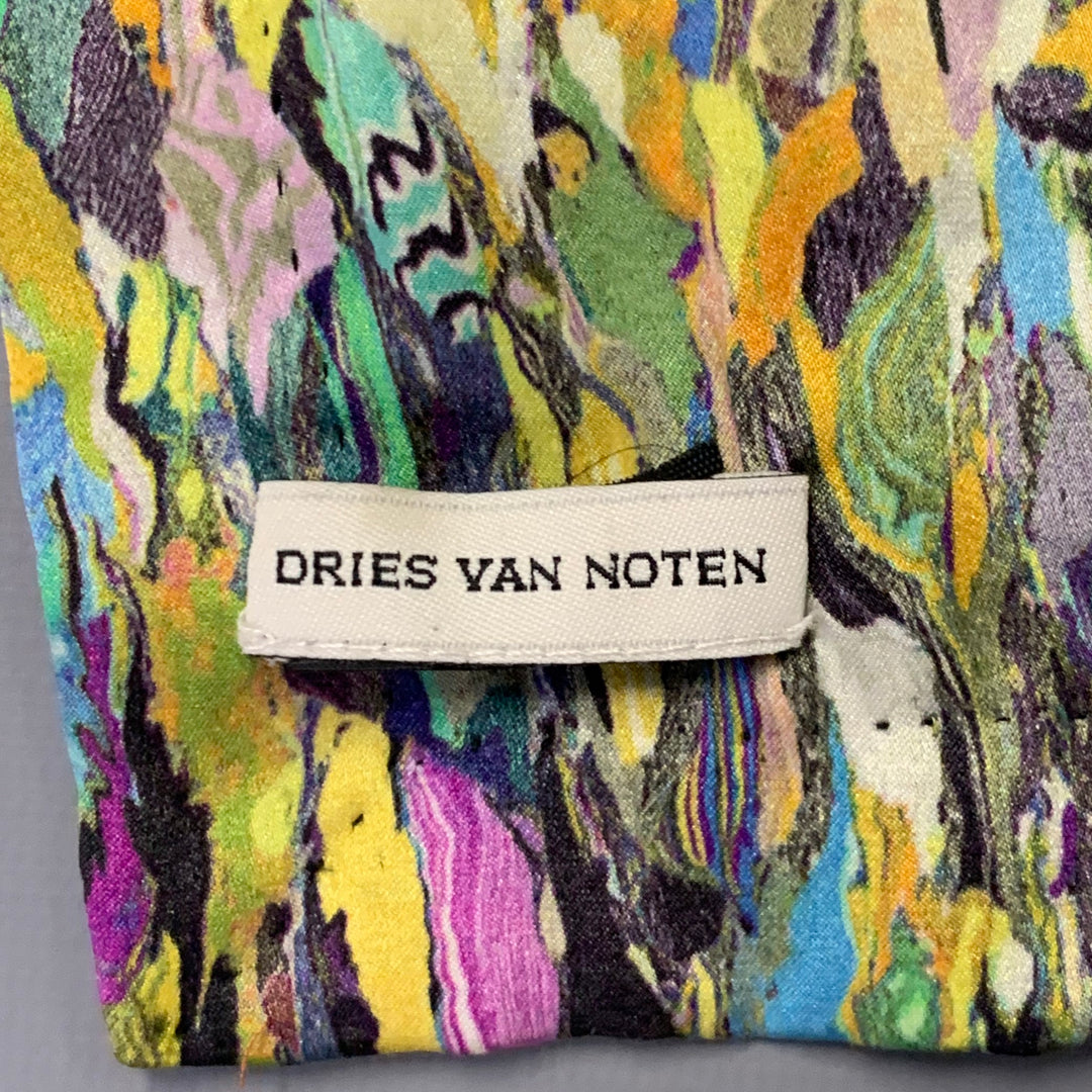 DRIES VAN NOTEN Green Beige Multi Color Beaded Silk Wool Scarf Shawl