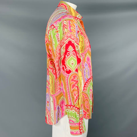 ROBERT GRAHAM Talla XL Camisa de manga larga de algodón con estampado floral abstracto multicolor