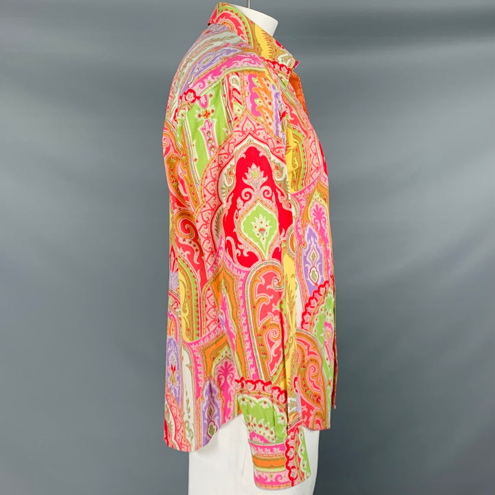 ROBERT GRAHAM Taille XL Chemise à manches longues en coton à imprimé floral abstrait multicolore