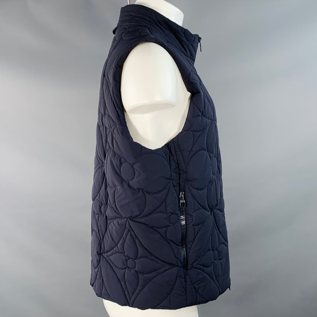 LOUIS VUITTON Size M Navy Quilted Polyamide Blend Logo Zip Up Vest