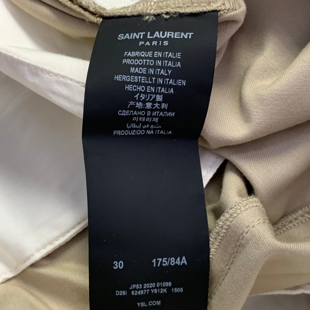 SAINT LAURENT Size 30 Beige Pleated Cotton Blend Pleated Straight Button Fly Casual Pants