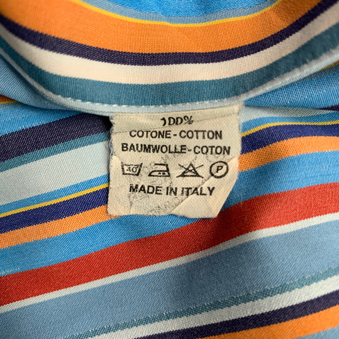 ETRO Taille L Chemise à manches longues boutonnée en coton à rayures multicolores bleues