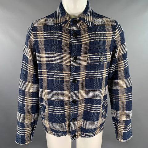 ETRO Taille 38 Bleu marine Beige Veste chemise tissée en coton et lin