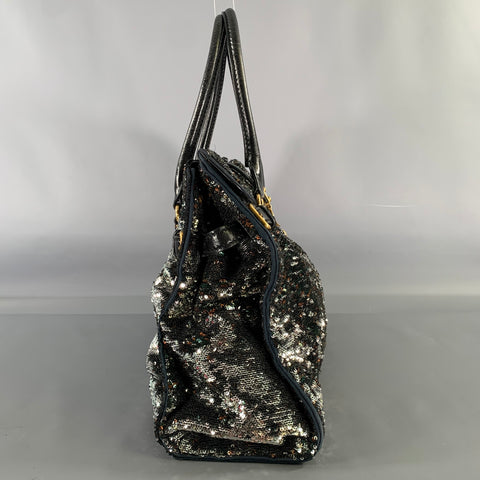 MIU MIU Black Metallic Sequined Leather Top Handles Handbag