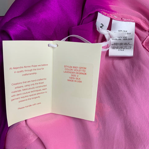 ALEJANDRA ALONSO ROJAS Size 2 Pink Fuchsia Silk Satin Two Tone Dip Dyed Blouse