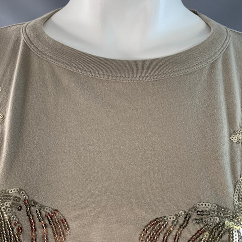 DRIES VAN NOTEN Size XS Gold Sage Cotton Sequined Palm Trees Short Sleeve Casual Top