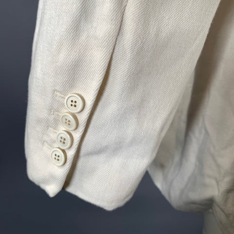 DRIES VAN NOTEN Size M Ivory Twill Linen Cotton Belted Double Breasted Blazer