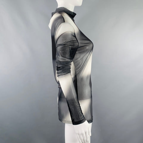 PRIVATE POLICY Size L Black White Polyester Blend Ombre Casual Top
