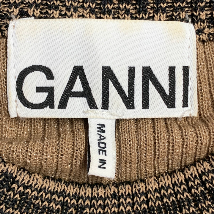 GANNI Size M Brown Cotton Blend Rib Knit Stretch Pullover