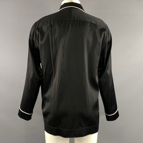 DRIES VAN NOTEN Size 38 Black White Piping Viscose Cotton Long Sleeve Shirt