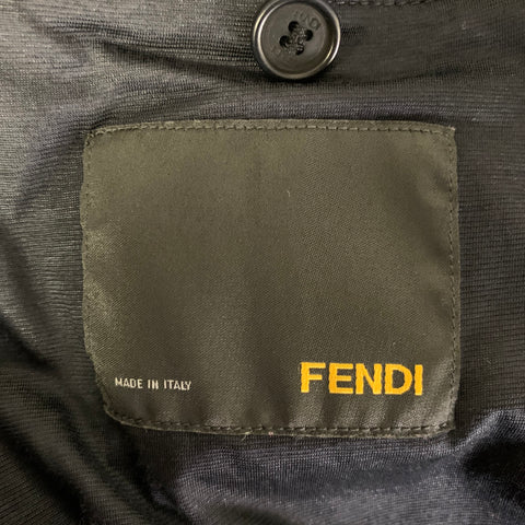 FENDI Size 44 Black Navy Linen Silk Leather Bomber Jacket