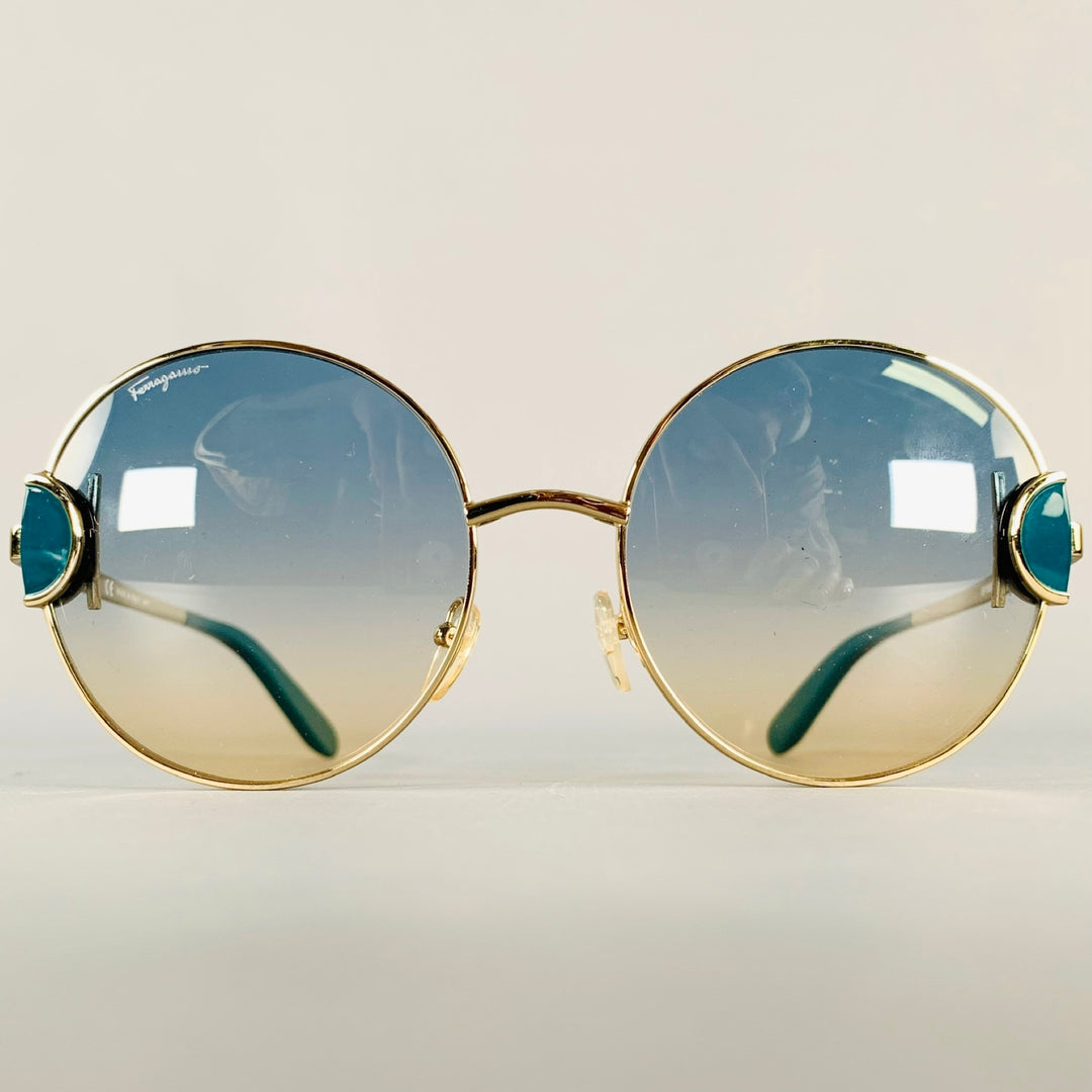 SALVATORE FERRAGAMO Gold Cobalt Metal Sunglasses