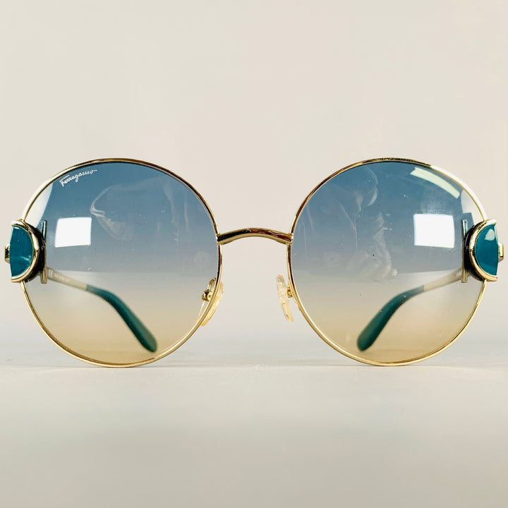 SALVATORE FERRAGAMO Gold Cobalt Metal Sunglasses