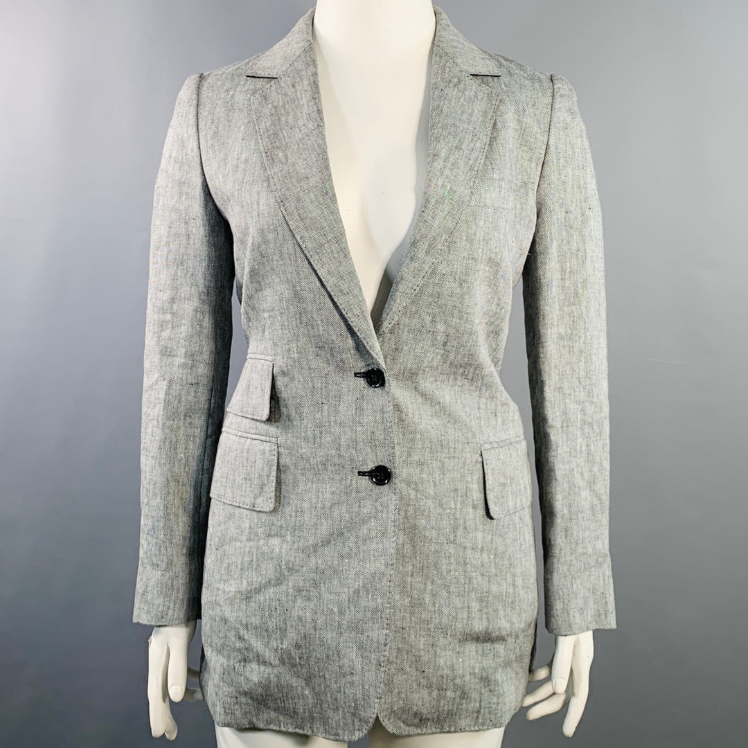 MAX MARA Size 12 Grey Heather Linen Notch Lapel Jacket Blazer