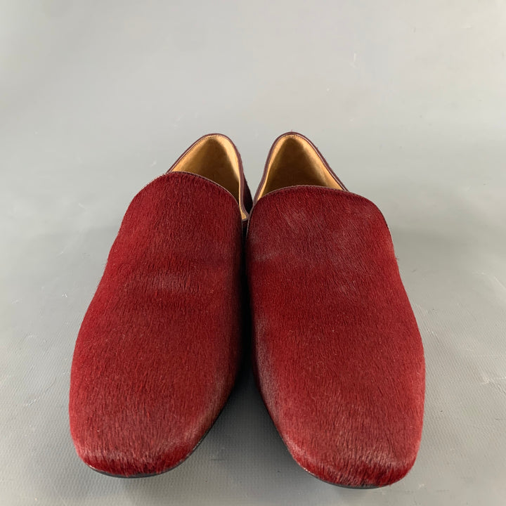 THE ROW Size 8 Burgundy Pony Hair Loafer Flats