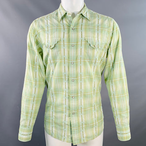 POLO by RALPH LAUREN Size M Green Yellow Plaid Cotton Western Long Sleeve Shirt