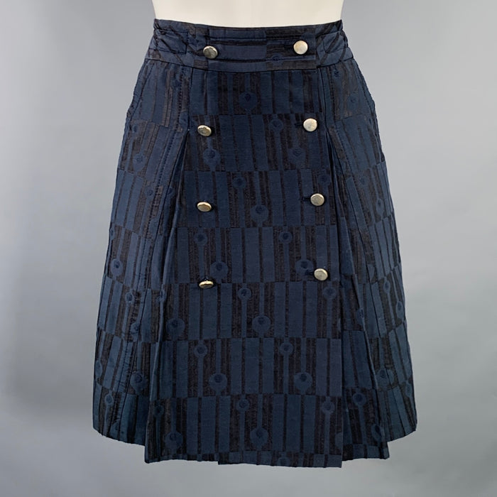 MARC by MARC JACOBS Size 0 Navy Black Cotton Blend Geometric Buttoned Midi Skirt