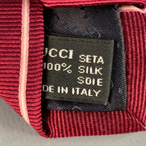 GUCCI Burgundy Pink Diagonal Stripe Silk Twill Tie