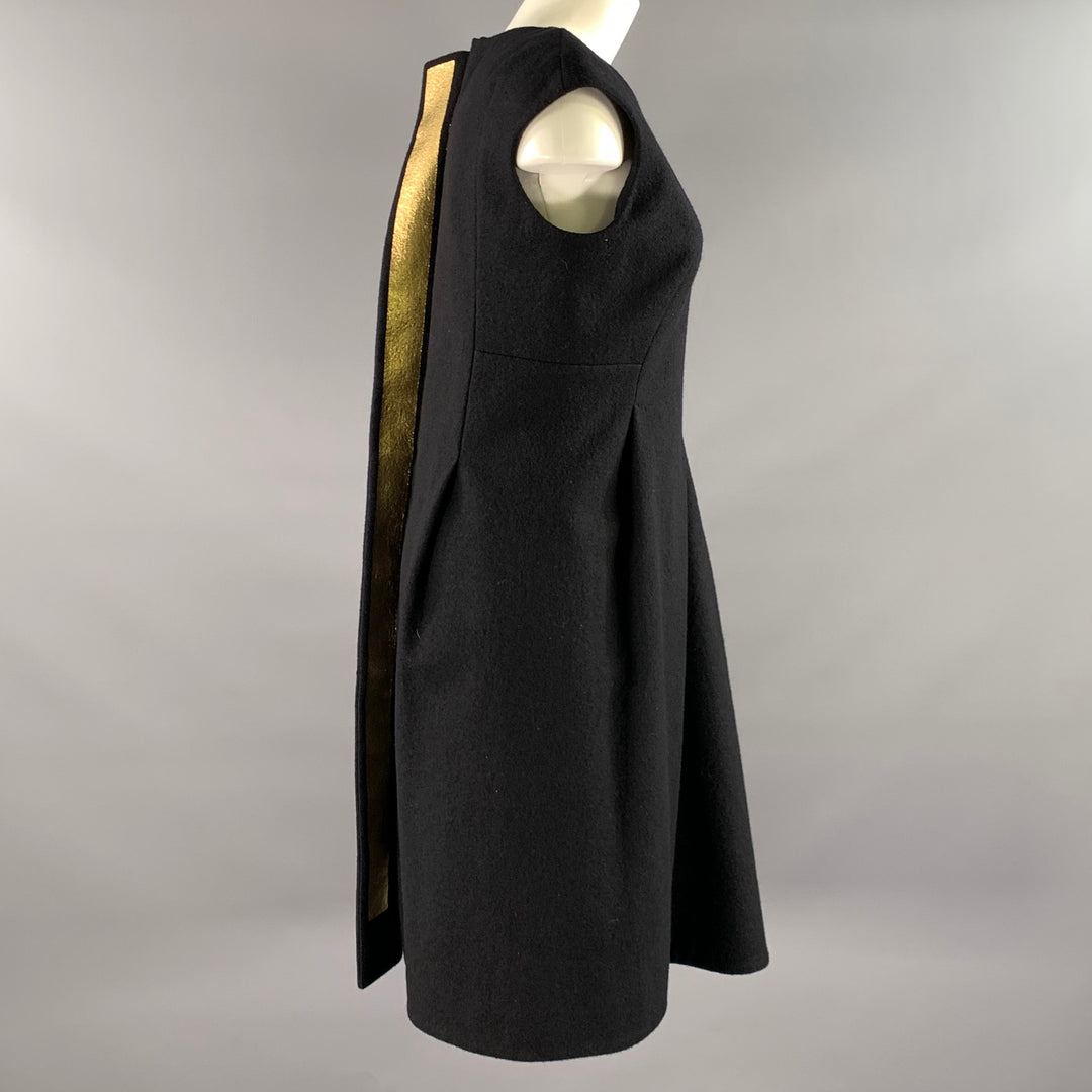 JIL SANDER Size 6 Black Gold Wool Knee-Length Cocktail Dress