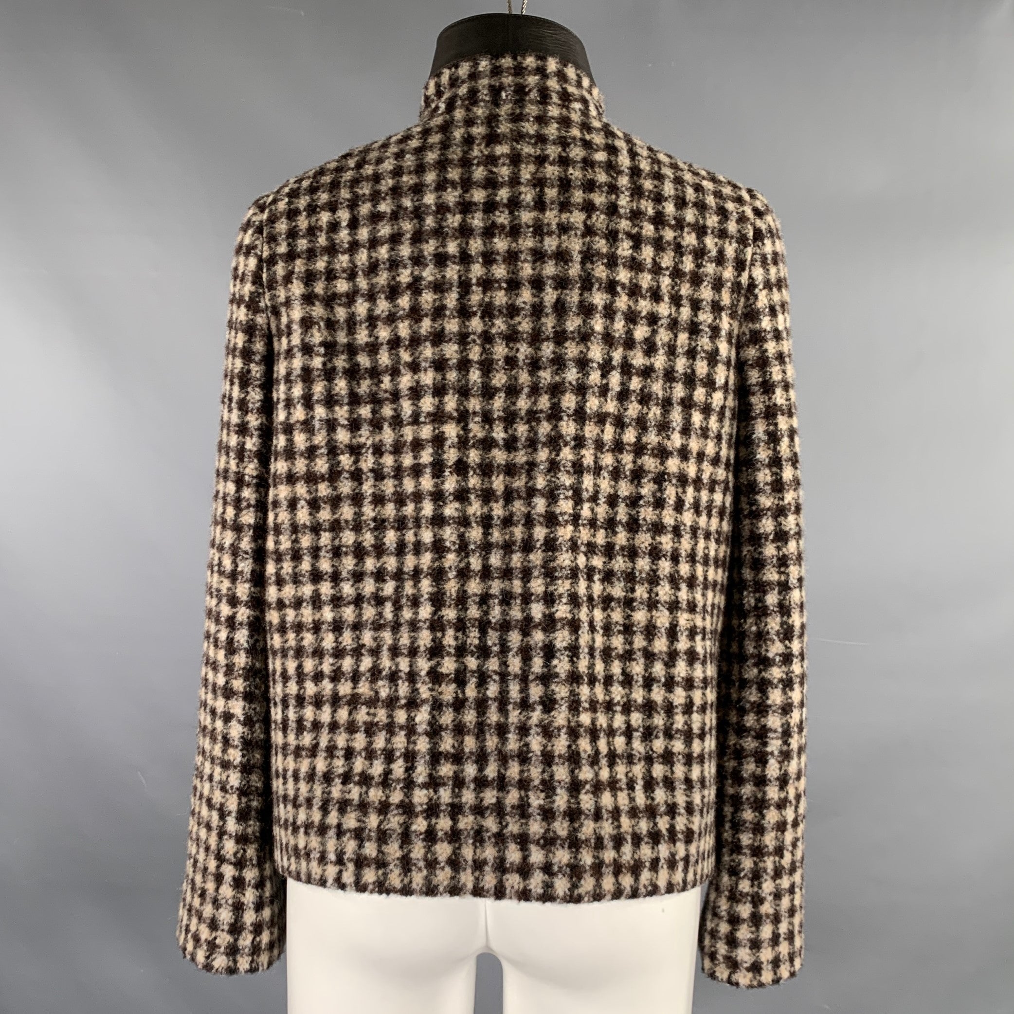【激レア】 GIORGIO ARMANI ウールジャケット GIORGIO ARMANI Size 6 Brown Cream Alpaca Plaid Leather Trim Jacket