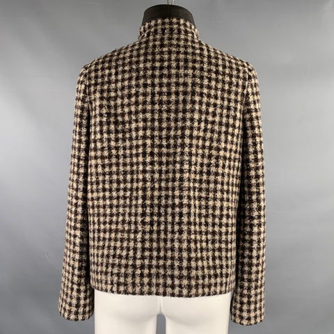 GIORGIO ARMANI Size 6 Brown Cream Alpaca Plaid Leather Trim Jacket