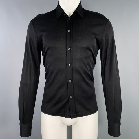 PRADA Size S Black Cotton Spread Collar Long Sleeve Shirt