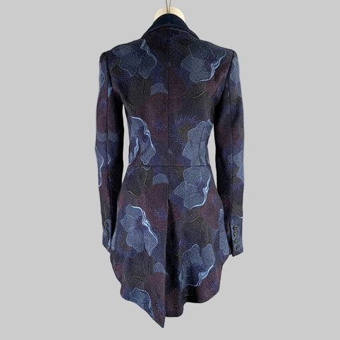 CHANEL Cruise 2022 Size 6 Navy Blue Wool Angora Jacquard Tails Jacket Blazer