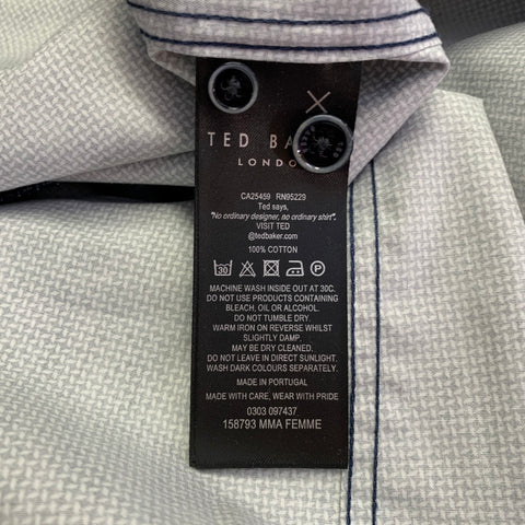 TED BAKER Size XS Femme Navy White Geometric Cotton Spread Collar Long Sleeve Shirt