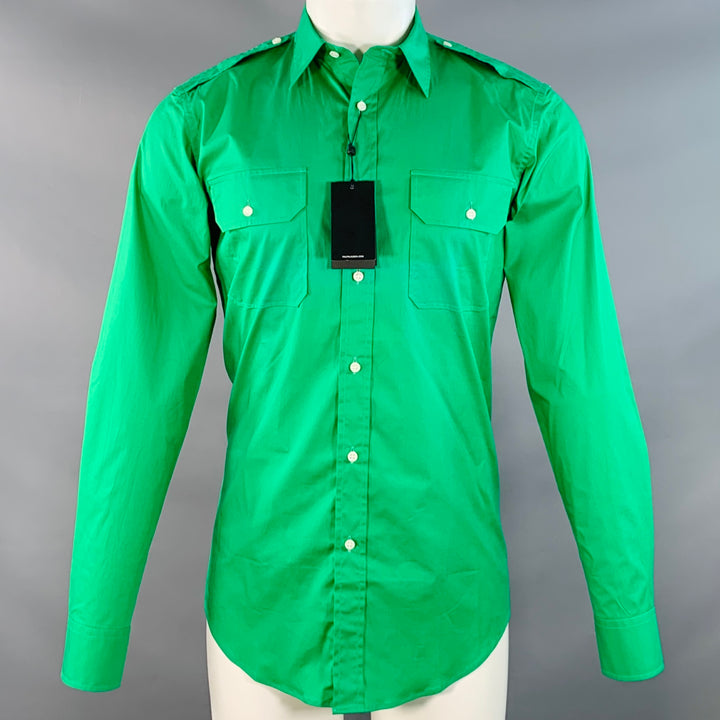 RALPH LAUREN Size S Green Cotton Blend Epaulets Long Sleeve Shirt