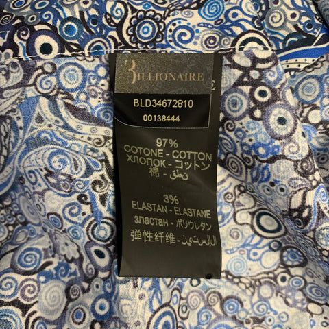 BILLIONAIRE COUTURE Size XL Blue Black White Swirls Wolf Long Sleeve Shirt