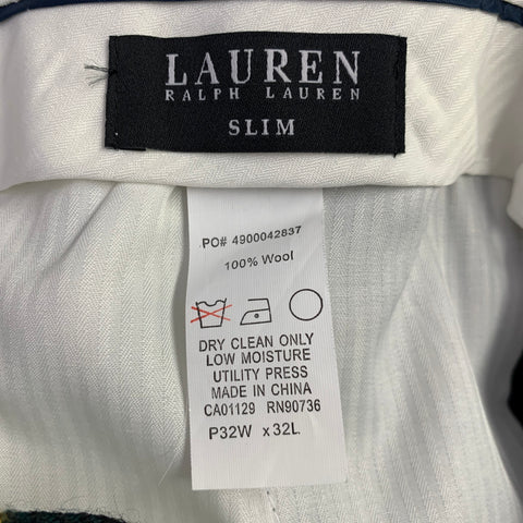 RALPH LAUREN Size 32 Black Green Blackwatch Plaid Wool Casual Pants