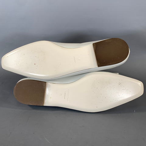 FERRAGAMO SS2020 Size 7.5 White Leather Bow Slip On Flats