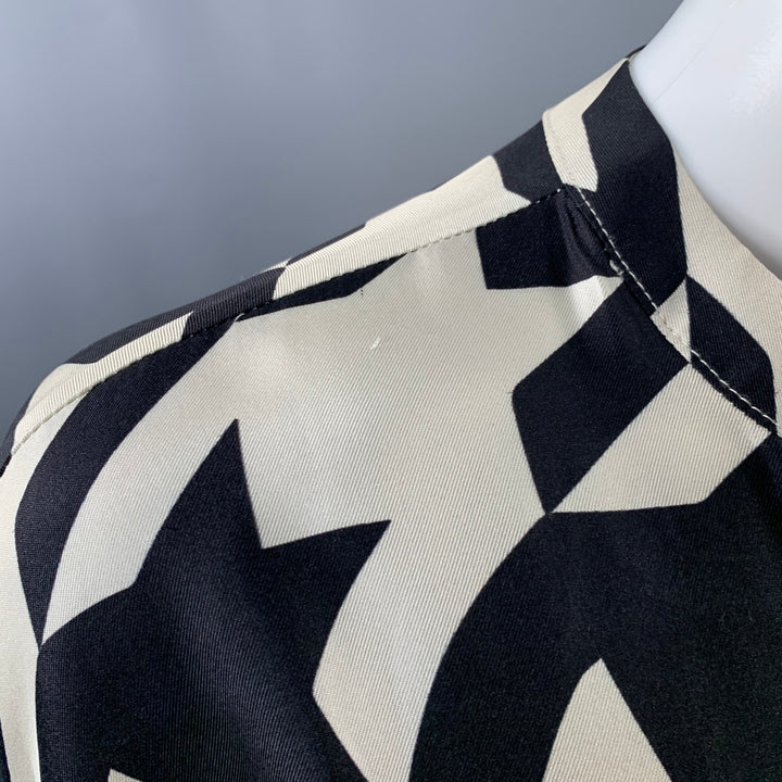 CREATURES of COMFORT Size 4 Black Beige Silk Twill Houndstooth Collarless A-Line Dress