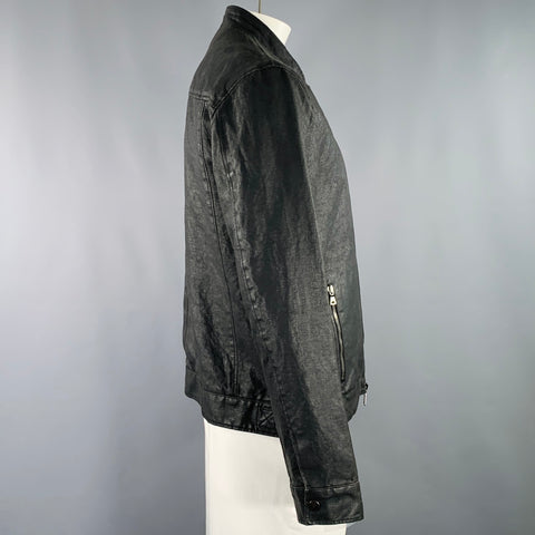 JOHN VARVATOS Size 44 Black Linen Cotton Zip Up Jacket