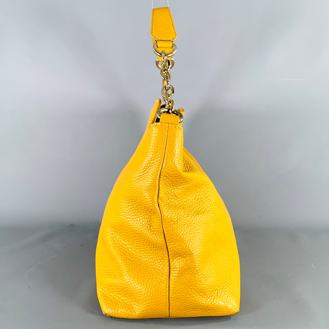 VERSACE COLLECTION Mustard Yellow Pebble Grain Leather Shoulder Bag