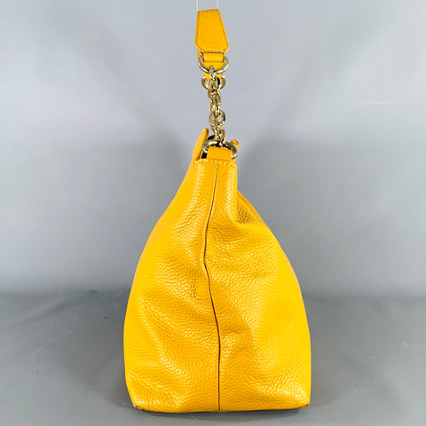 VERSACE COLLECTION Mustard Yellow Pebble Grain Leather Shoulder Bag