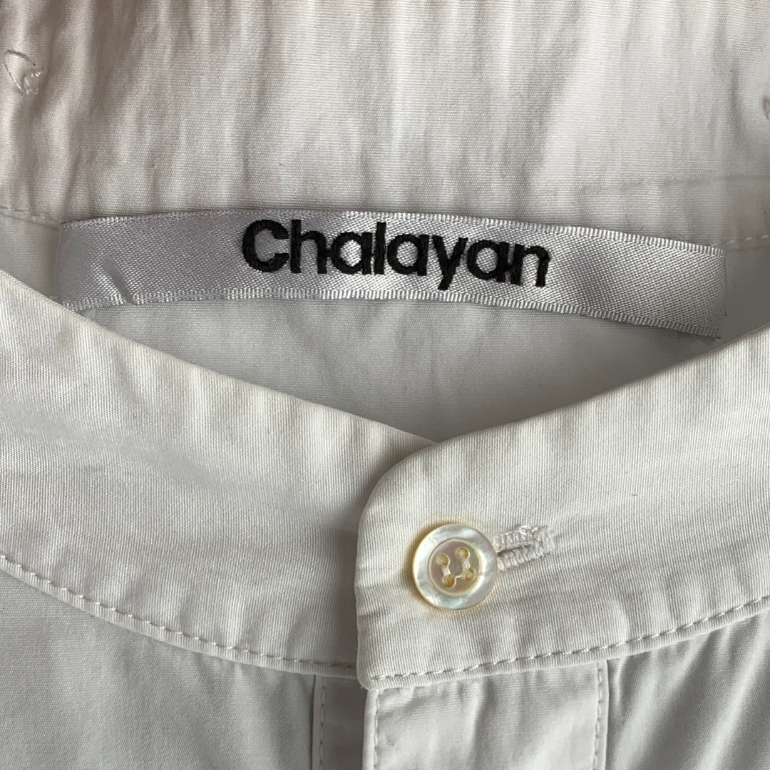 HUSSEIN CHALAYAN Size S White Solid Cotton Nehru Collar Long Sleeve Shirt