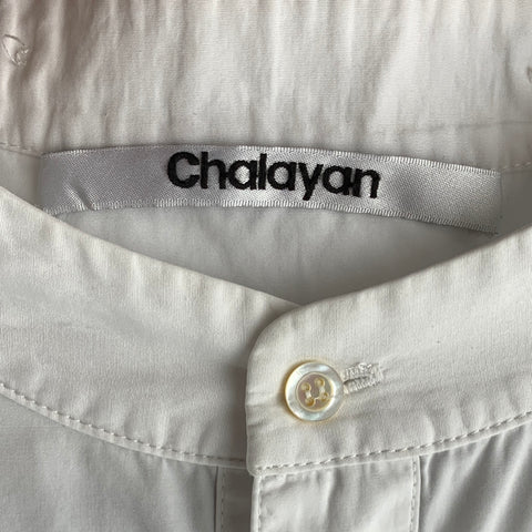 HUSSEIN CHALAYAN Size S White Solid Cotton Nehru Collar Long Sleeve Shirt
