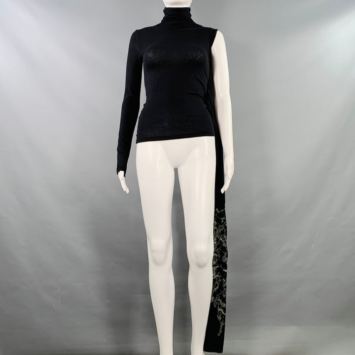 ISABEL DE PEDRO Size 4 Black White Viscose Blend Horses Asymmetrical Pullover