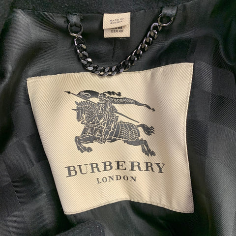 BURBERRY LONDON Size 10 Black Virgin Wool Cashmere A-Line Trench Coat