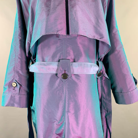 CHRISTIAN DIOR Size 6 Purple Teal Iridescent Trench Trench Coat