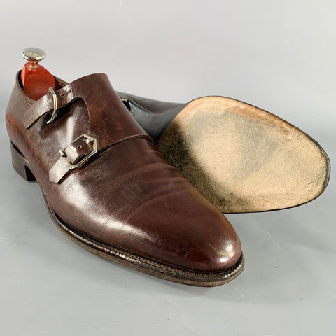 JOHN LOBB Size 10.5 97000E Brown Leather Double Monk Strap Loafers