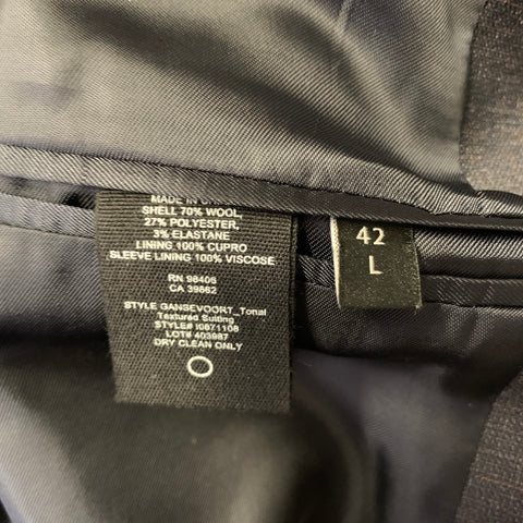 THEORY Size 42 Navy Heather Wool Blend Notch Lapel Suit