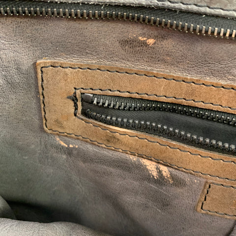 NUMERO 10 Brown Off White Embroidered Leather Tote Handbag