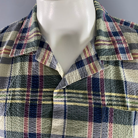 RRL by RALPH LAUREN Size L Mixed Plaid Cotton Seersucker Camp Short Sleeve Shirt