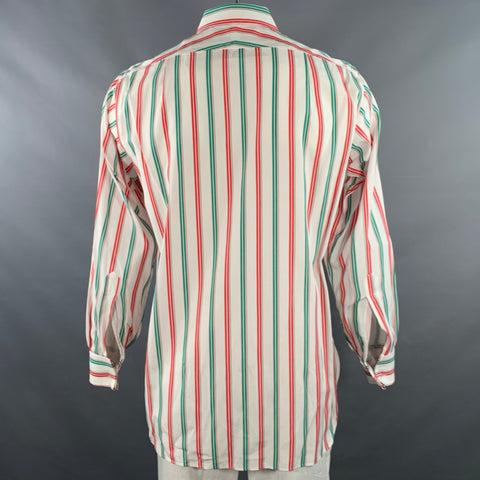 TURNBULL & ASSER Vintage Size L White Green Red Stripe Cotton French Cuff Long Sleeve Shirt