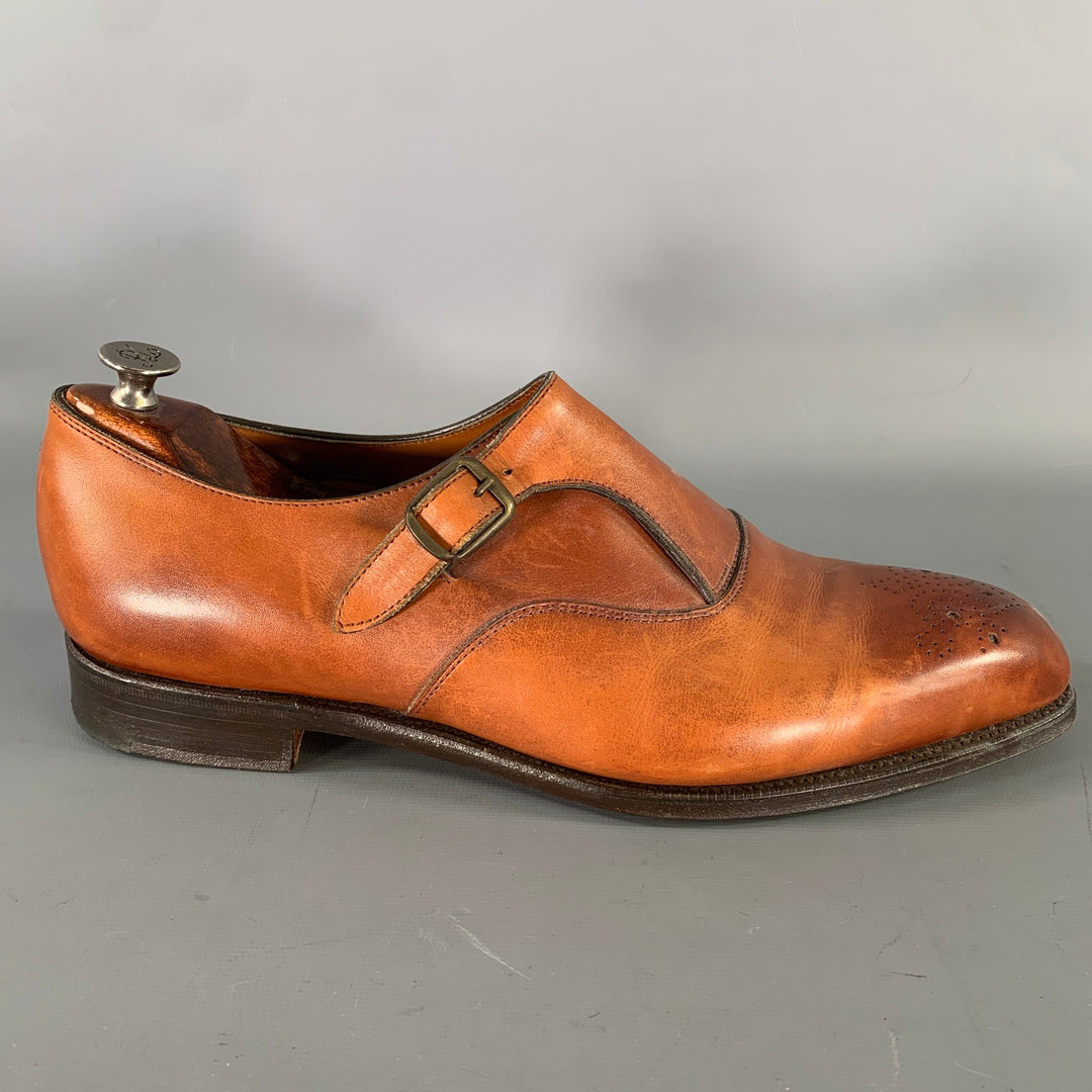 RALPH LAUREN Size 8.5 Brown Wingtip Leather Monk Strap Loafers