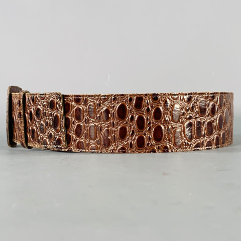 YVES SAINT LAURENT Vintage Size L Brown Croc Embossed Leather Belt