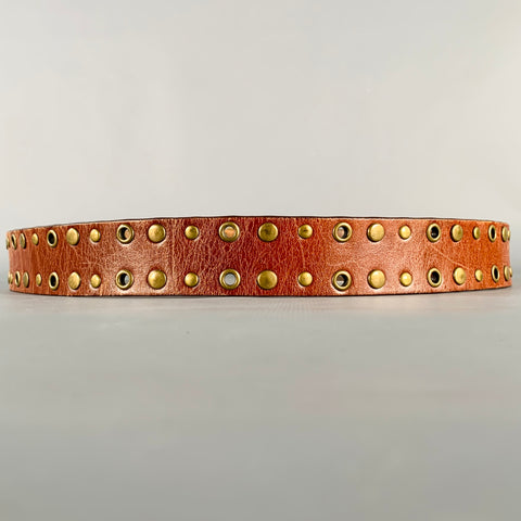 VINTAGE Size 34 Brown Gold Studded Eyelets Leather Belt